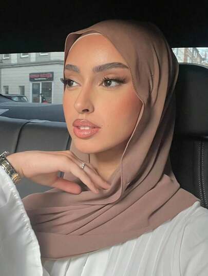 1pc Women's Jersey Hijab Soft Chiffon Headscarf With Faux Pearl Embellishments Women Scarves Suitable For Daily Wear Headband For Abaya Women Veil