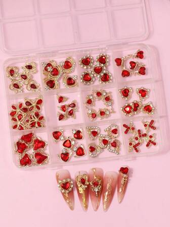 60Pcs Red Nail Art Rhinestones Nail Art Accessories Suitable For Women Girls Nail Decoration Nail Art Craft Jewelry DIY Nail Supplies