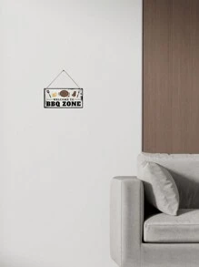 1pc Wooden Square Signboard Welcome To BBQ Area Hanging Decoration - White - View 3
