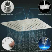 16 Inch LED Ultra Thin Rainfall Shower Head Square Rain Shower Head With Nozzle And Spray Stainless Steel Rainfall High Flow Shower Head Brushed Nickel - Brushed Nickel - View 4
