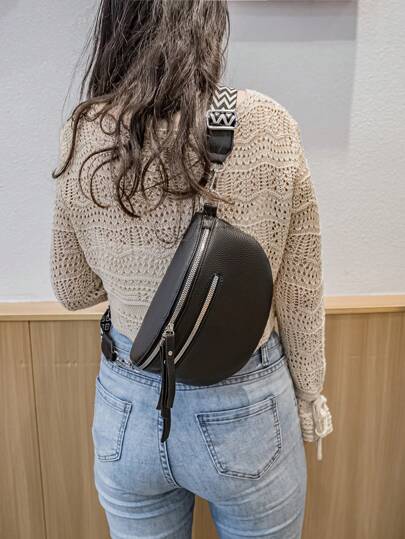 女士几何图案肩带高品质时尚简约软皮胸前斜挎包