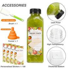 100pcs Plastic Bottles With Caps, 16oz Juice Bottles, Juice Bottles With Caps With Black Caps Juice Bottles With Label, Funnel And Brush Beverage Containers For Juicing, Smoothies, Tea, Milk - Trong sáng - Xem 9