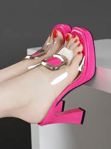 New Summer Women's High Heel Sandals, Thick Heel, Waterproof Platform, Metallic Decor, Transparent Open Toe Slippers