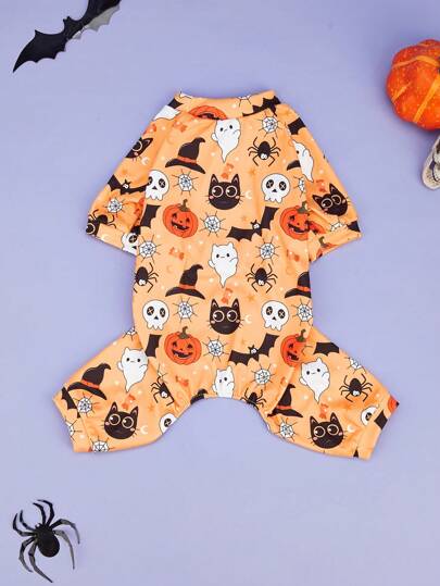 Tuta arancione per animali domestici per Ognissanti, motivo carino a cartone animato, morbida e confortevole, adatta per feste di vacanza