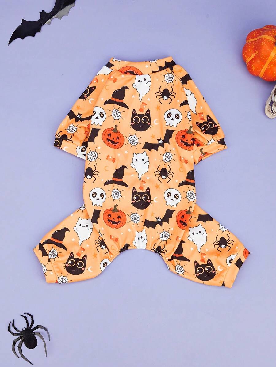 Tuta arancione per animali domestici per Ognissanti, motivo carino a cartone animato, morbida e confortevole, adatta per feste di vacanza