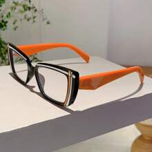 1pc Cat Eye Shape Full Frame Minimalist Vintage Plano Lenses Eyeglasses, Fashionable Everyday Commute Unisex Clear Glasses - Clear - View 2