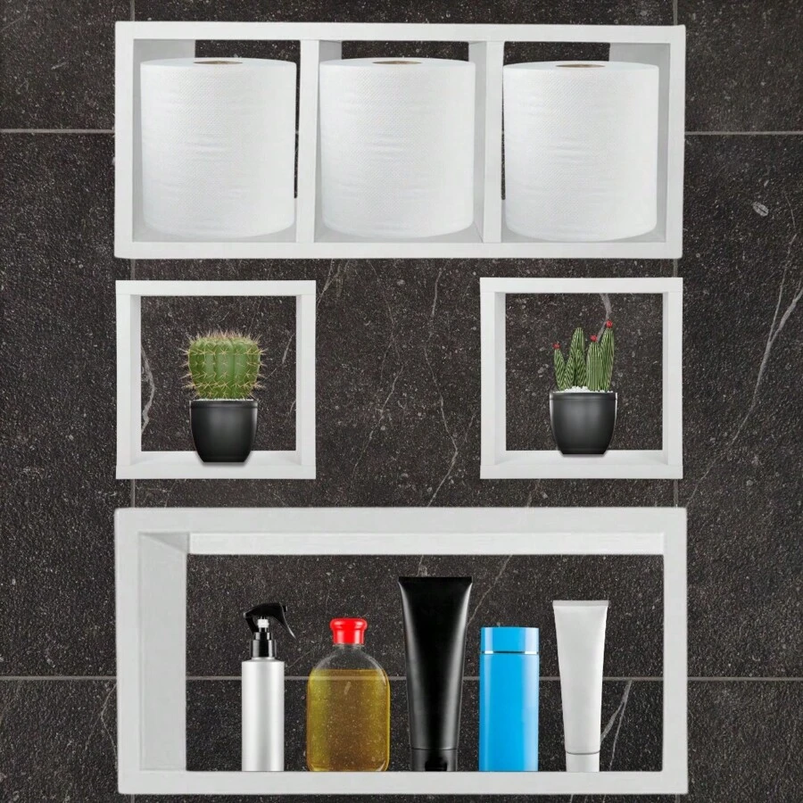 Kit Nicho 4 Peças Decorativo Em MDF Branco Para Sala Cozinha Banheiro Suporte Invisível - Branco - Visão 1