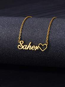 1pc Customized Hollow Heart-Shaped Name Necklace, Women's Personalized Gold Stainless Steel Hollow Heart-Shaped Name Necklace, Wedding Christmas Jewelry Gift, Silver & Gold Color Options, Fashionable, Autumn, Retro, Classic, Casual, Minimalist, Cute, Customized, Personalized - Yellow Gold - View 5