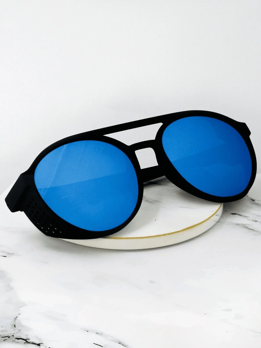 Retro Fashion Glasses Semi-Round Frame Side Protection - Blue - View 1