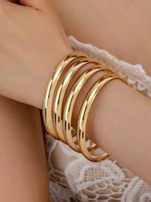 4 piezas Pulseras de brazalete de metal elegantes y lujosas en oro, perfectas para fiestas, citas y como regalo de mujer - Amarillo Oro - Ver 6