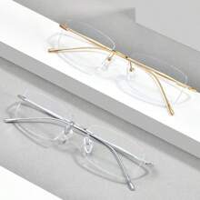 Ultra-Light Rimless Pure Titanium Glasses Frame For Men, Women, Square Shape, Non-Prescription Eyeglasses - Silver - View 4