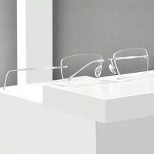 Ultra-Light Rimless Pure Titanium Glasses Frame For Men, Women, Square Shape, Non-Prescription Eyeglasses - Silver - View 3
