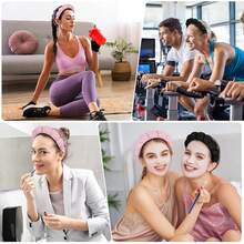 2入組女士水療頭帶，用於洗臉，海綿，化妝，護膚頭帶，以太紡泡泡軟質頭帶，為女性準備的鬆軟頭髮帶，豐滿墊裝頭飾，防滑厚髮髻，可愛 - 彩色 - 查看 8