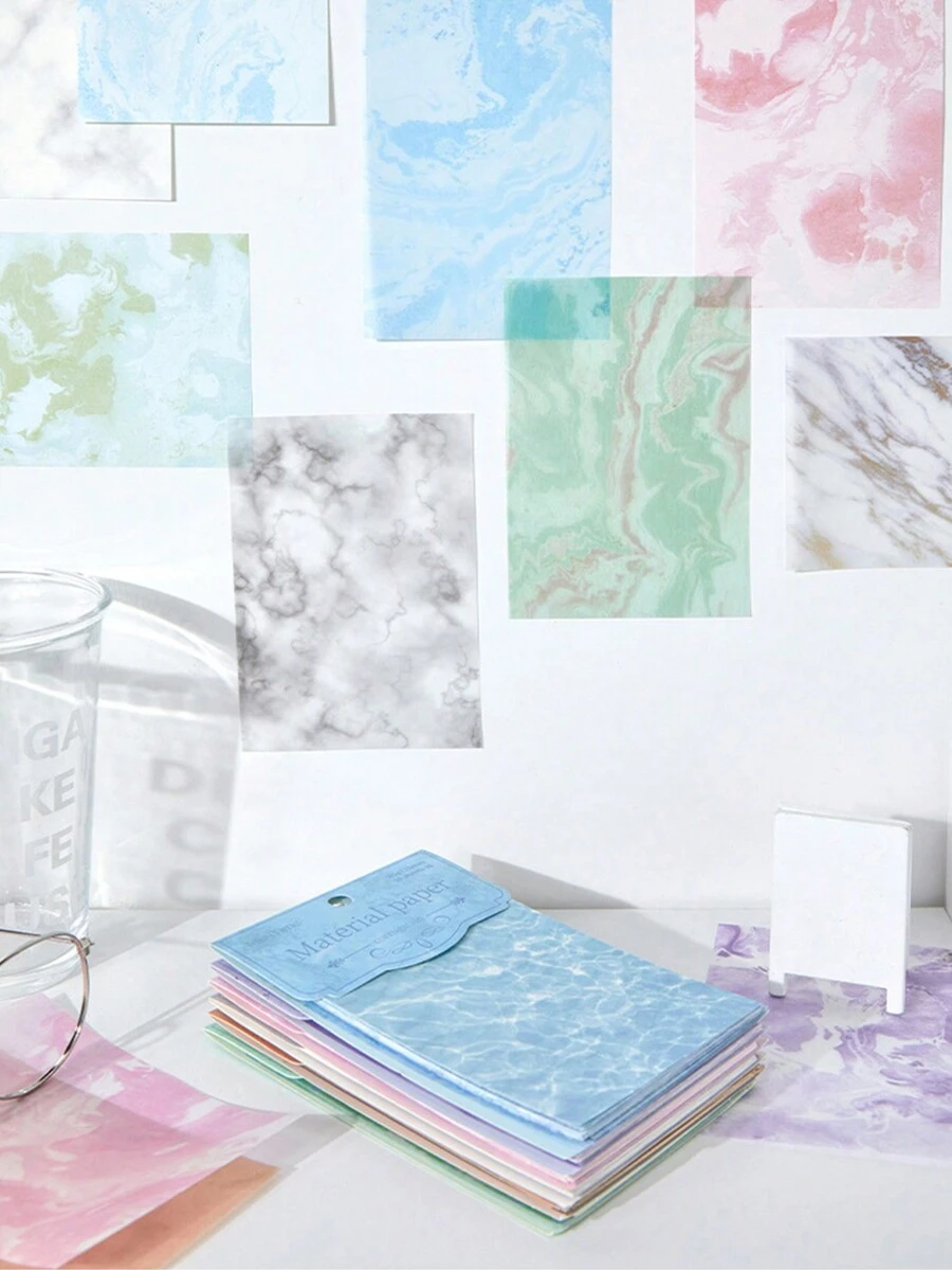 30 Sheets Colorful Water Ripples Patterned Paper, Retro Reflections Series Background Collage Basics Scrapbook Paper - Multicolor - View 1