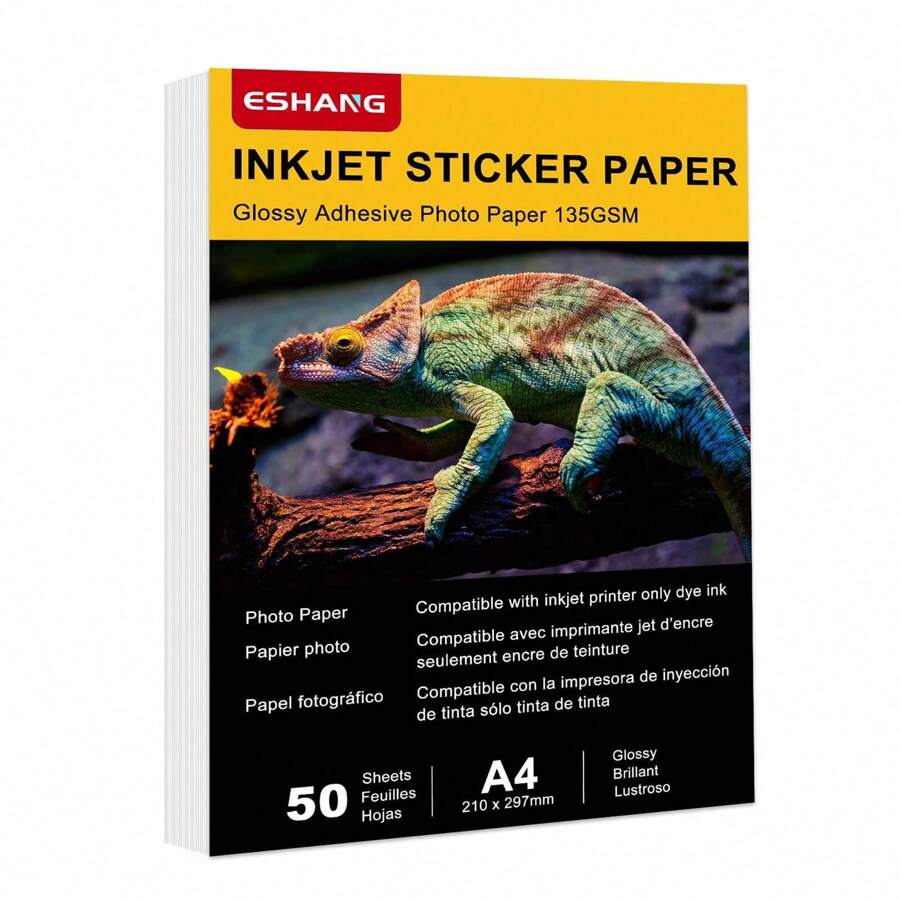 Self-Adhesive Photo Paper Glossy Sticker Paper For Inkjet Printer, A4 8.3 X 11.7 Inch, 50 Sheets, 135 Gsm 36Ib - White - View 1