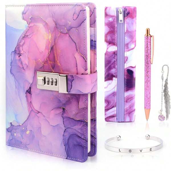 Girls Diary With Lock Kit, Gifts For Girls Age 8-12, Birthday Gifts For Girls Journals Set With Pen Pencil Case Bookmark, Kids Notebook Locking Secret Diary For Girls 8 9 10 11 12 Years Tweens Teens