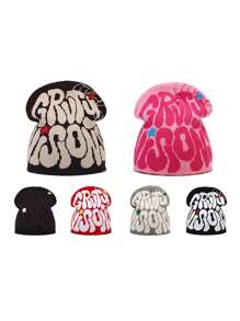 1 件 Y2K 风格大胆哥特式提花针织帽，柔软舒适的便帽，适合户外骑行、旅行、滑雪和街头秋季装扮 - A - 查看 12