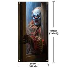 70*35 英寸万圣节门横幅小丑万圣节横幅不给糖就捣蛋横幅，万圣节派对摄影照片横幅背景万圣节快乐装饰品万圣节门标，圣诞节 - 黑色 - 查看 5