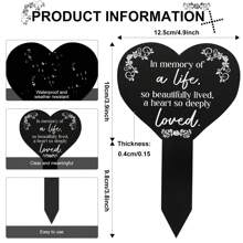 Headstones For Graves-1pc Heart Grave Markers Memorial Remembrance Plaque Stake Acrylic Grave Marker For Cemetery, Grave Decorations For Cemetery, Mother's Day Grave Decorations, Unique Grave Decorations Memorial Day Grave Decorations, Memorial Plaque Sympathy Gifts For Loss Of Loved One Grave Marker For Cemetery Memorial Garden Stake Sympathy Grave Stake Birthday - White+Black - View 2