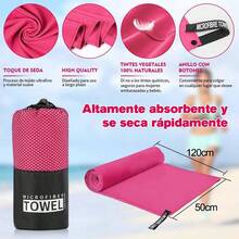 Toalla Microfibra Secado Rápido 120 x 50 Cm Toalla de Viaje Ligera y Portatil, Toalla Deportiva para Playa, Natación, Yoga, Gimnasio, Camping, Senderismo - Rosa Fucsia - Ver 6