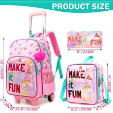3PCS Rolling Backpack For Girls Cute TPU Trolley Backpack With Lunch Bag Pen Bag Lightweight Large Capacity Best Gift For Kids , School Bags For Girls