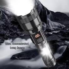 Super Bright Portable 7*LED Flashlight Multifunctional High Lumen Bright Light Tactical Flashlight Rechargeable Waterproof Emergency Light With Floodlight Side Light Digital Power Display Camping Light Searchlight Outdoor Light - Black - View 5