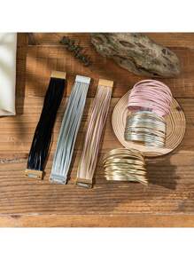 1件波西米亚风多层缠绕手链，时尚度假配饰，撞色磁扣，大胆嬉皮摇滚风格，男女皆宜，宽手镯设计，完美女性配饰