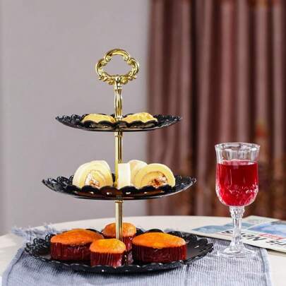 Set Of 3 Pieces 3 Tier Dessert Stand Fruit Plate Cupcake, Plastic White Cup Cakes, Desserts Fruits Candy Buffet Serving Tray ,Birthday Theme Party Favors Decoration,Christmas