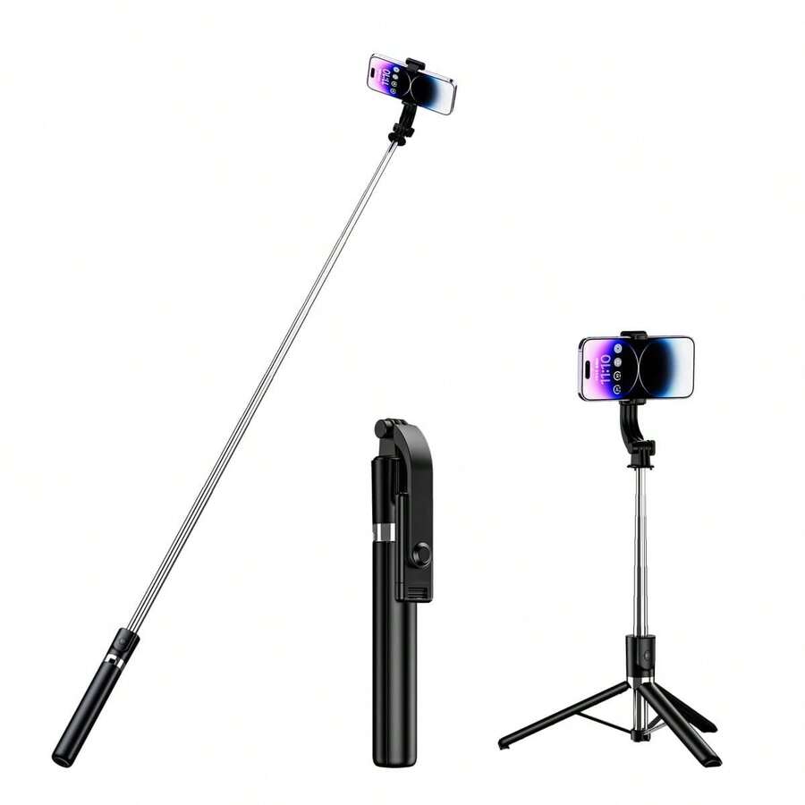 67-Inch Extendable Bluetooth Remote Selfie Stick | Multi-Functional Live Streaming Desktop Tripod | Portable Mobile Photography Tool - Black - View 1