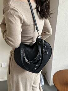 Bolso de hombro con forma de corazón de uñas de de moda - Negro - Ver 3