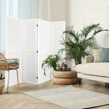 4 Panel Room Divider, 5.6 FT Pegboard Display Folding Wood Privacy Screen Pegboard Stand Organizer For Room, Jewelry, Craft, Cloth, Art Display Home Wall Organizer (White) - 白色 - 查看 2