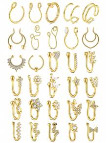CIZME 1PC Fake Nose Ring CZ African Nose Cuffs Gold Faux Septum Nose Rings Clip On Nose Jewelry For Woman Non Pierced Jewelry, Multi-Style Fake Nose Rings For Women African Nose Cuff Non Piercing Nice Gift For Her On Birthday/Valentine's Day/Christmas, Fake Septun Fake Nose Ring