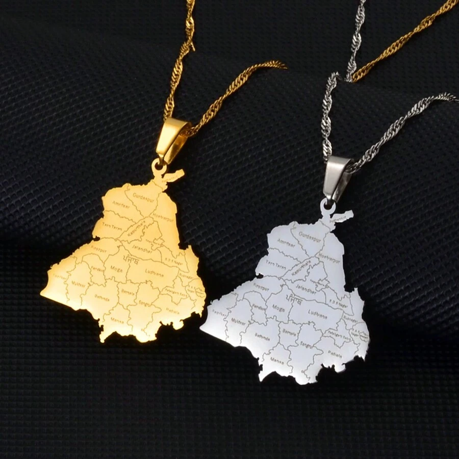 1pc 3.2cm India Punjab State Map Pendant Necklace Jewelry - Multicolor - View 1