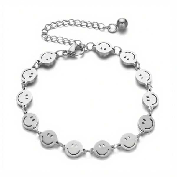 Pulseiras de amizade ajustáveis para namorada com pingentes de rosto sorridente, pulseiras de amizade felizes e na moda para mulheres e homens, joias de estilo Hip Hop Rock para amigos e namoradas