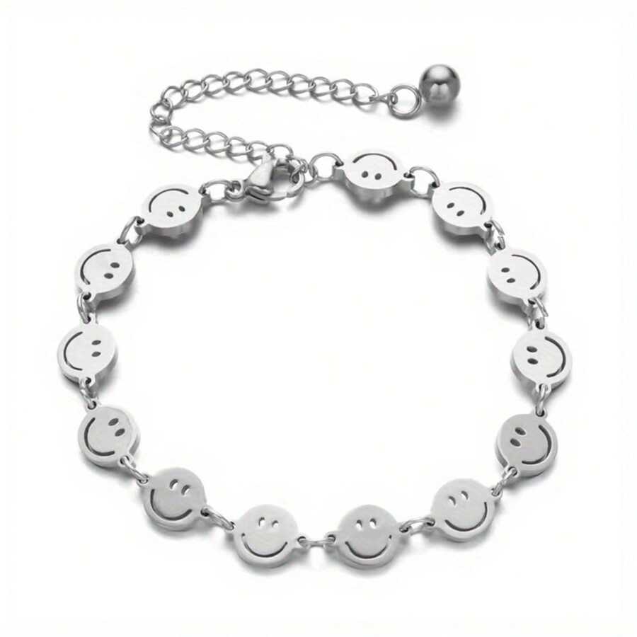 Vòng tay tình bạn có thể điều chỉnh cho bạn gái Vòng tay quyến rũ mặt cười Vòng tay tình bạn hạnh phúc Vòng tay trang sức Vòng tay thời trang đá hip hop cho bạn bè Bạn gái nam - Vòng đeo tay - Xem 1