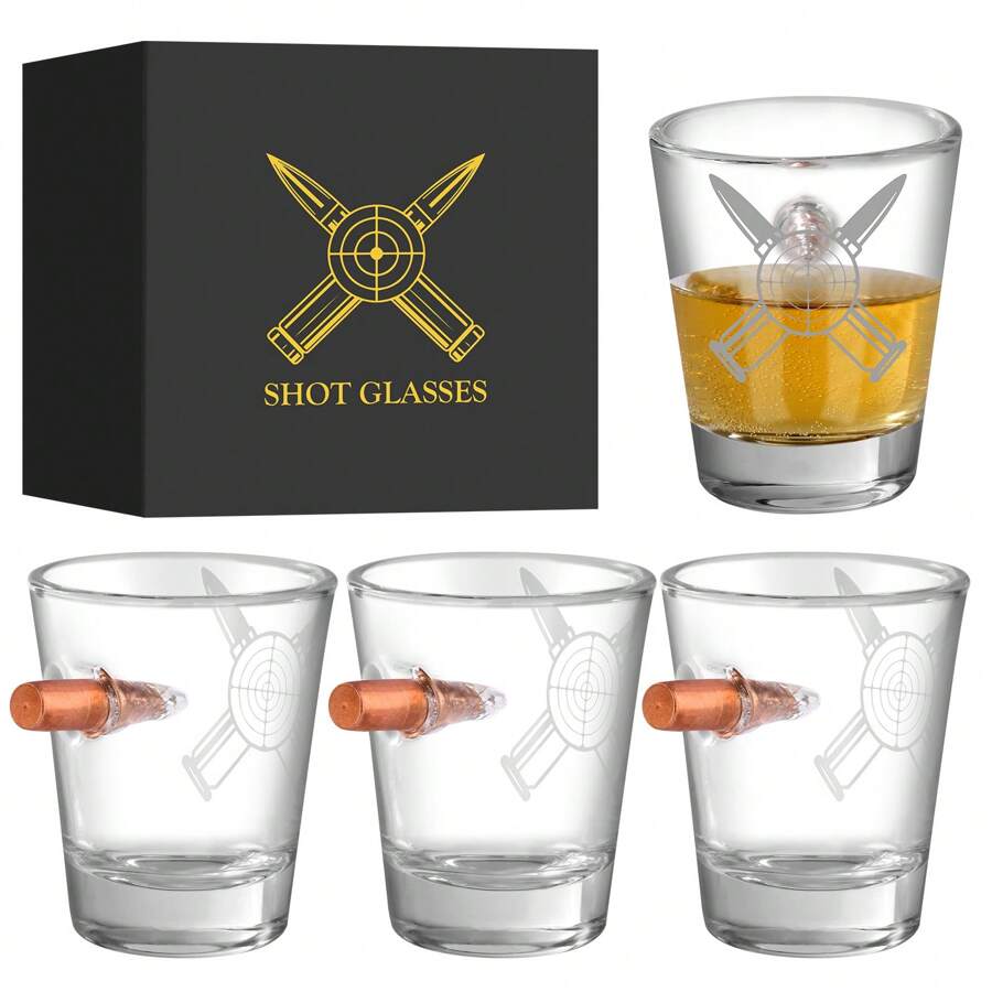 1/2/4 件子弹型小酒杯，有趣的小玻璃酒杯，适用于酒吧工具、鸡尾酒杯、威士忌酒杯、红酒杯、小酒杯、厨房用品、圣诞节/万圣节/感恩节/复活节礼物、生日礼物、男女通用礼物、情人节礼物、公司聚会/家庭聚会礼物、调酒师礼物、酒类配件、通用礼物、圣诞礼物、圣诞快乐