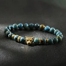 Fashion Charm Leopard Color Malachite Stone Beaded Bracelet For Women Men Elastic Bangle Gift - 8mm - View 3