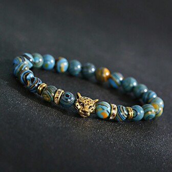 Fashion Charm Leopard Color Malachite Stone Beaded Bracelet For Women Men Elastic Bangle Gift
