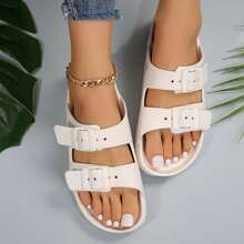 Women's Non-Slip Waterproof Sandals Comfortable Double-Buckle Slippers Adjustable EVA Flat Sandals