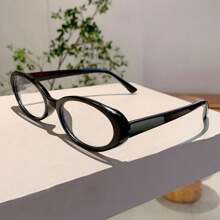 1pc Oval Full Frame Korean Style Ladies Plano Lenses Glasses, Minimalist Chic College Style High-End Glasses For Women