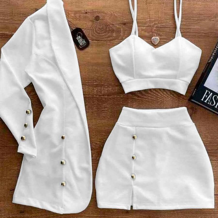 Vestido corto cruzado manga corta falda fluida - Blanco - Ver 1