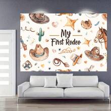 1pc Vibrant Cowboy Rodeo Backdrop - Fabric And Materials, First Birthday Party Decoration With Cowboy Rodeo Theme, Great For Photo Props, Brown, Multipurpose For Garden, Room, Shower, Birthday, Bridal Shower, Wedding, And More Celebrations,Christmas - Multicolor - View 5