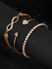 8pcs Bracelet Set, Beach-Inspired And Fashionable, Featuring Heart, Round Gem, Water Drop, Infinity, And Lucky Elements, Suitable For Women's Daily Wear Or Night Out Party. The Set Includes Bracelets And Bangles With Simple & Stylish Design, Decorated With Rhinestones And Heart-Shaped Charms. Perfect Gift For Any Occasion! Valentines,Mom,Mother,Mother's Day,Gift