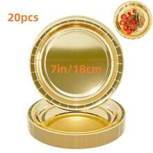 10/20 件金色纸盘，7 英寸/9 英寸铝箔金色一次性盘子，派对盘子蛋糕甜点盘，餐具餐具套装用品适用于日常用餐生日婴儿洗礼节日野餐毕业婚礼晚宴，适用于万圣节或圣诞节派对促销