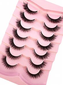 7对自然仿貂毛3D假睫毛，5D蓬松假睫毛化妆套装，貂毛睫毛嫁接，短条假睫毛 - 自然纖長款 - 查看 5