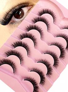 7对自然仿貂毛3D假睫毛，5D蓬松假睫毛化妆套装，貂毛睫毛嫁接，短条假睫毛 - 自然纖長款 - 查看 2
