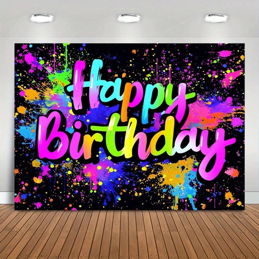 1 pieza Telón de fondo vibrantede graffiti de slime - Decoración para fiesta de cumpleaños que brilla en la oscuridad - Fondo fotográfico interactivo con luz negra con efectos de salpicaduras de pintura de colores - Perfecto para celebraciones llenas de diversión y cabina de fotos, Navidad