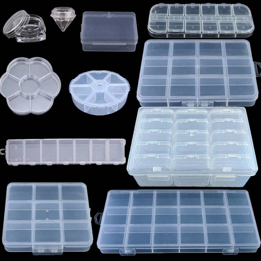 1pc Clear Plastic Jewelry Storage Box With Grids, Adjustable Compartments, For Beads And Earrings Rectangle Container - Various - View 1