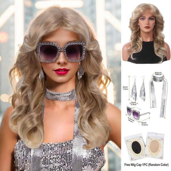 Blond Années 70 disco Perruques Pour Femme Dame Naturel Synthétique Complet Perruques vintage Déguisement Costume Cheveux Perruque