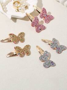 6入組兒童閃粉蝴蝶彩色頭飾，BB夾，劉海夾 - 彩色 - 查看 3